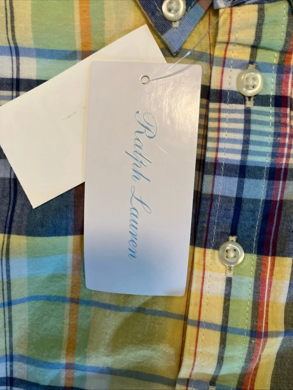 Ralph Lauren Baby Boys Blue Yellow Button up Short sleeve shirt Sz9 Month